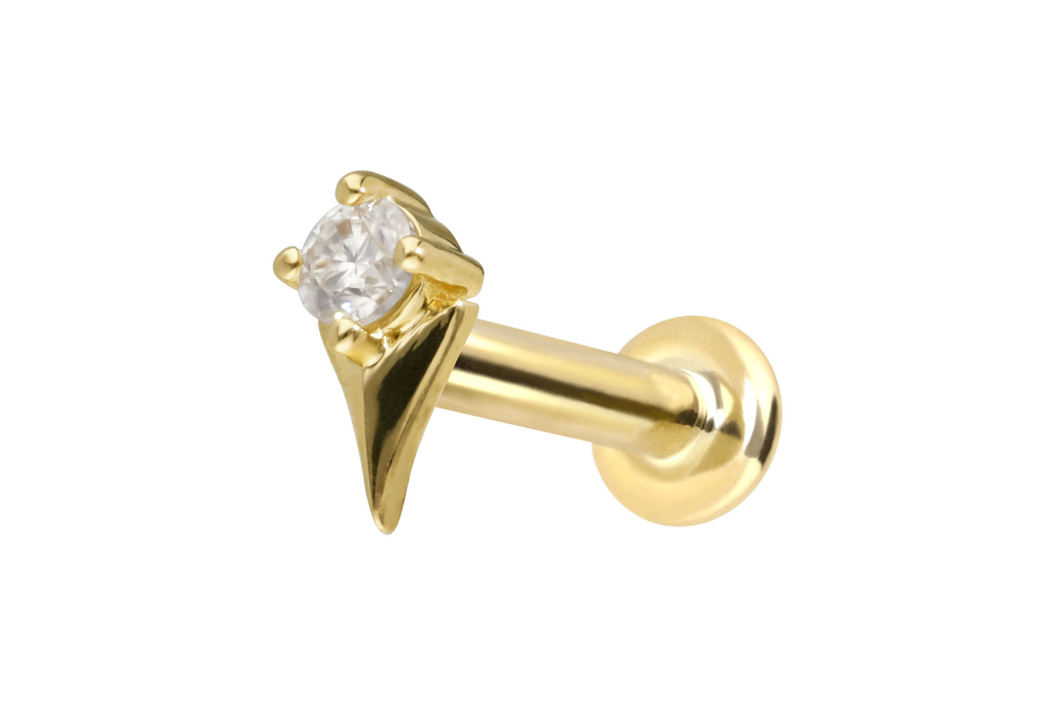 14 Karat Gold Labret Piercing mit Innengewinde MOISSANIT + PFEILSPITZE